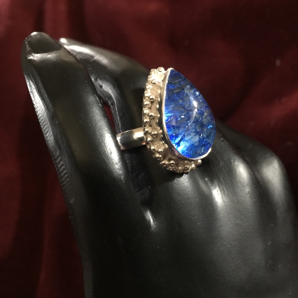 Snakeskin Quartz & 925 Silver Ring